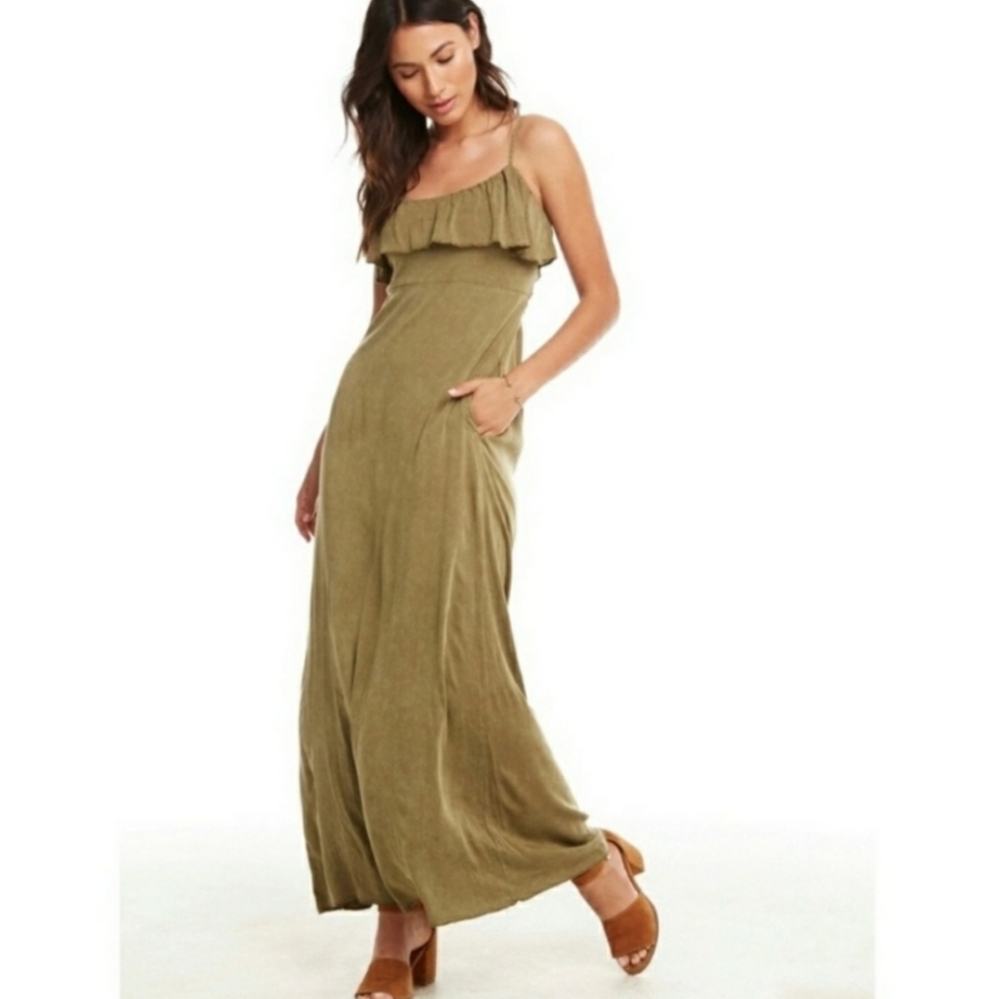 Chaser Heirloom Strappy Low Back Maxi Dress Acid Wash Sage Medium NWT